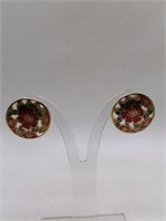 CLOISONNE FLOWER PIERCED EARRINGS