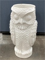 White Ceramic Owl Umbrella Stand Vase 8"x21”