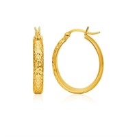 10k Gold Hammered Oval Hoop Earrings