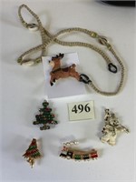 REINDEER PIN CARDED CHRISTMAS PINS TREE SNOWMAN