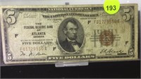 $5 NATIONAL NOTE BACKED BY THE FEDERAL RESERVE -