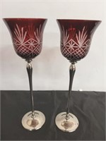 RUBY TO CLEAR CANDLE HOLDERS
