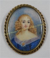 Hand painted signed Victorian brooch, Broche