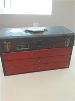 >Vintage Homak metal tool box with various tools