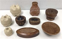 Nine Hand Woven Items, Wood and Reeds