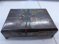 Metal covered box maybe for tea unsure ammo and