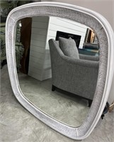 Large Wooden Wall Mirror Rattan Look in White