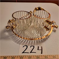 Gold Trimmed Lead Crystal Creamer/Sugar on Tray