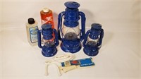 Blue Oil Lamps w/ Oil Wicks and Lamp Oil