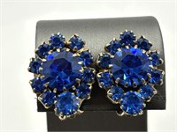 1940's Prong Set Blue Rhinestone Earrings
