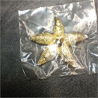 Gold Toned Pearl Studded Star Fish Pin