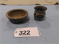 Shallow Pottery Bowl & W&J Small Crock