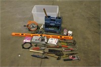 Handsaw and Assorted Hardware and Tools