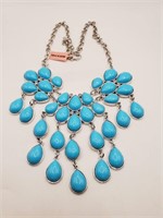 (LB) Faux Turquoise Silvertone Necklace (16"