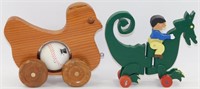* Two Handmade Wood Toys - Duck Pull Toy with