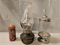 Federal Eagle Oil Lamp, Candle Holder & Candle