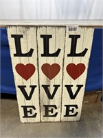 3 Love painted wood signs, dimensions are