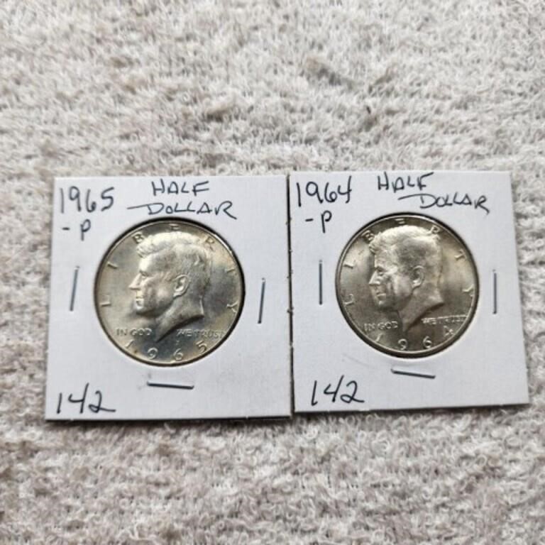 1964P,1965P Kennedy Half Dollars