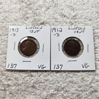 1912D VG,1915D F,1915S VF Lincoln Cents