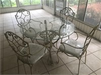 4 Heavy Iron Chairs & Glass Top Table Set