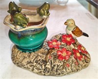 Small Ceramic Planter w/ Frogs & Bird