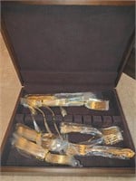 Vintage Gold Tone Stainless Flatware w/Case