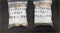 (2) Bags (75) each Older Jefferson Nickels