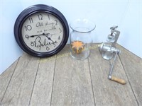 Clock, Vase & Meat Grinder