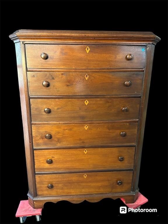 19TH CENT. SOLID WALNUT 6 DRAWER TALL CHEST