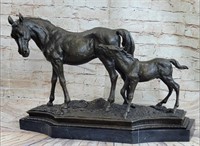 22" BRONZE MARE AND FOAL HORSE STATUE
