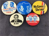 Five George McGovern Presidential Campaign Pins