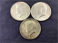 Three 1964 Kennedy Silver Half Dollars