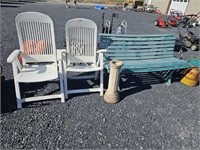Plastic bench and chairs ,gazing ball stand