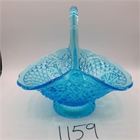 Blue Pressed Glass Basket 12x10