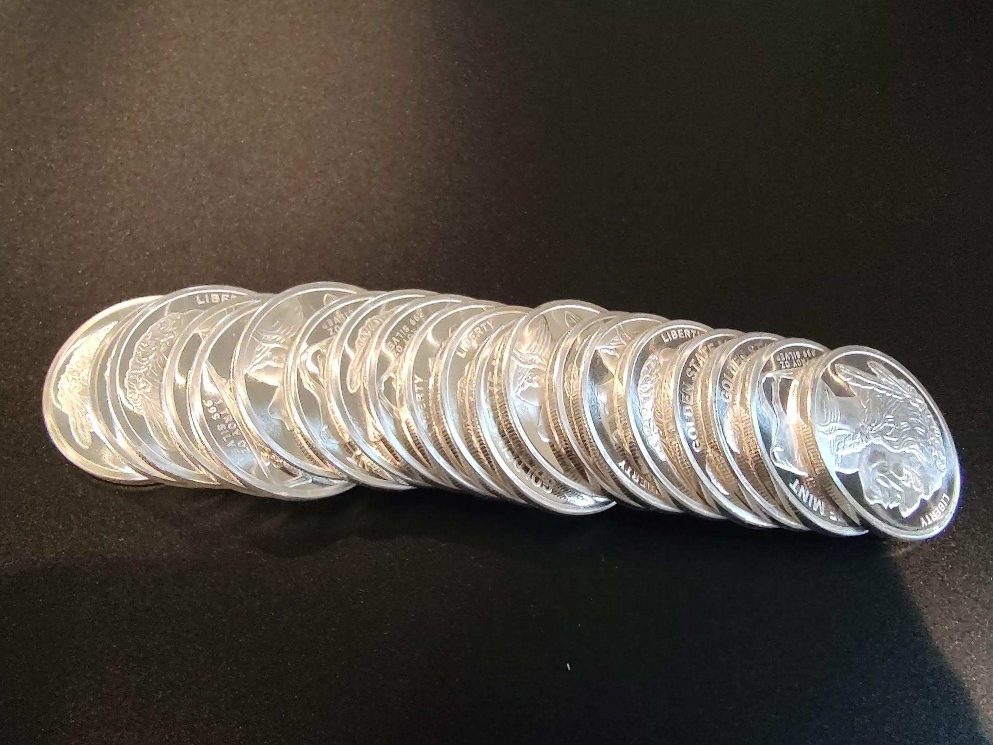 20 - 1 oz Silver Buffalo Rounds (20 Troy ounces)