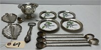 Sterling Silver Lot - Bowl, Stirrers, Coasters++
