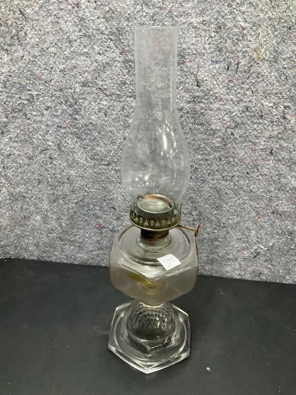 Vintage ~ Antique Clear Glass Oil Lamp Height 21”