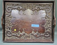 CRAVED ORIENTAL WOODEN SERVING TRAY