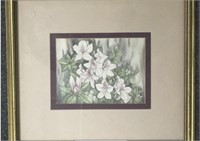 FRAMED WATERCOLOR OF PINK LILLIES