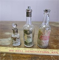 (3) Antique Apothecary Bottles w Labels-