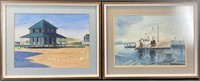 2 Coastal Scene Watercolor Paintings