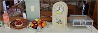 GROUP- CLOCK, FRUIT, OIL, GLASS BOX