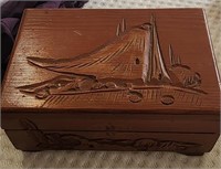 Vintage wooden box w/ Sailboat