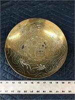 Vintage Chinese Brass Center Piece Bowl Dragons