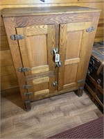 Antique Oak Ice Box, 3 Door, Brass Hardware,