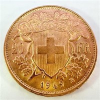 1949 20 Franc Helvetia Gold Coin