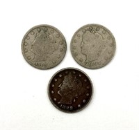 1898, 1899, and 1908 Liberty Head V Nickels