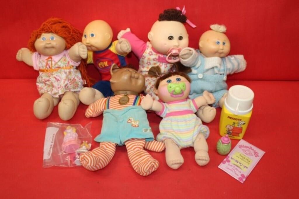 Doll Lot; Cabbage 6pc & Peanuts Thermos