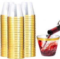 I00000 200 Pack Gold Plastic Cups, 9 Oz Elegant Cl