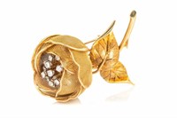 FRENCH 18K GOLD AND DIAMOND FLOWER BROOCH, 32g